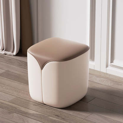 Minimalist Leather Wood Rounded Vanity Stool