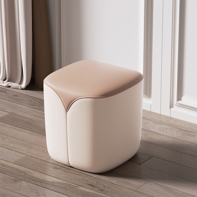 Minimalist Leather Wood Rounded Vanity Stool