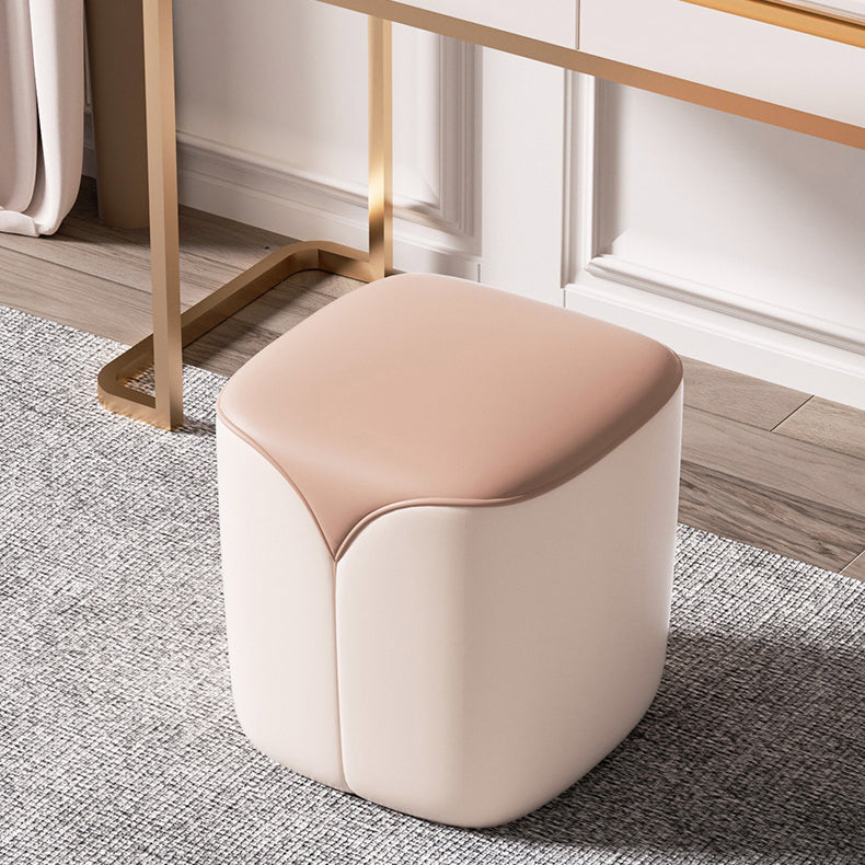 Minimalist Leather Wood Rounded Vanity Stool