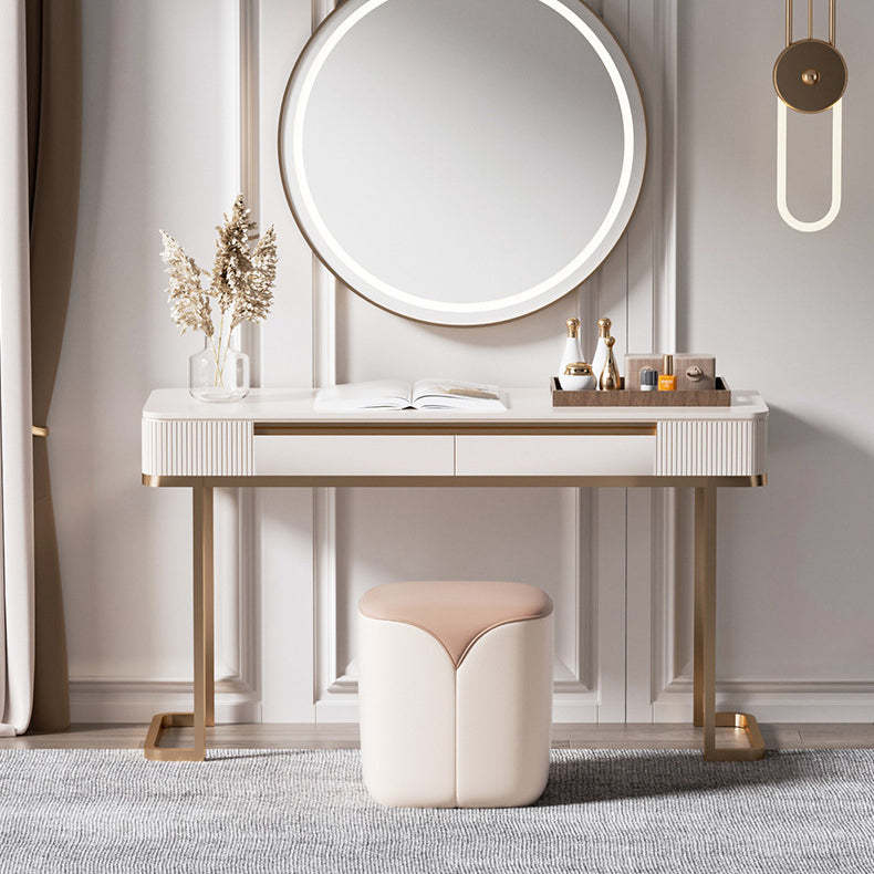 Minimalist Leather Wood Rounded Vanity Stool