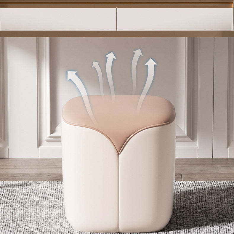 Minimalist Leather Wood Rounded Vanity Stool