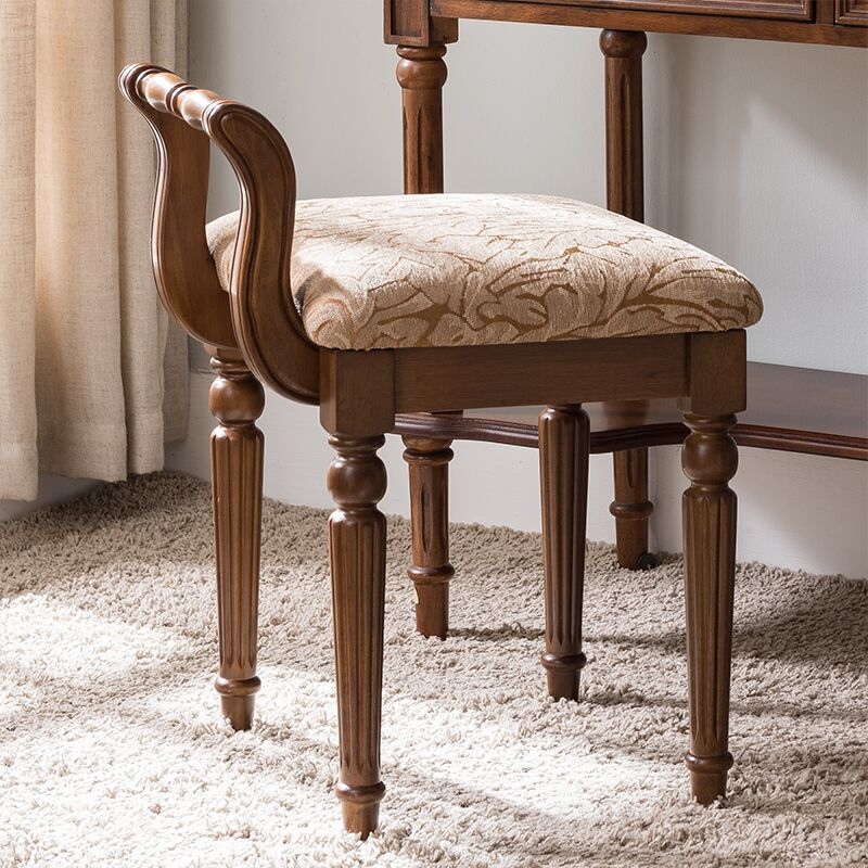 Traditional padded vanity wood fabric wood vanity stools