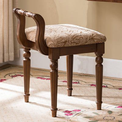 Vintage Wood Fabric Padded Vanity Stool
