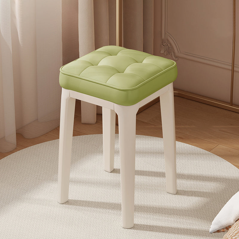 Minimalist Leather Metal Padded Vanity Stool — Light Gray