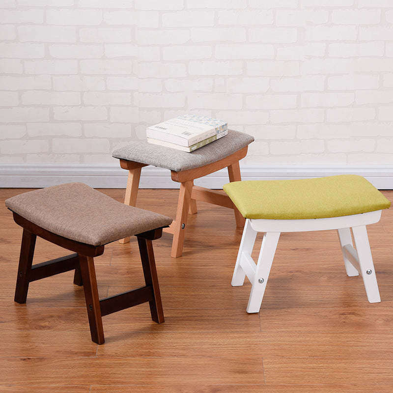 Minimalist Fabric Wood Curved Low Stool — Brown Frame + Khaki