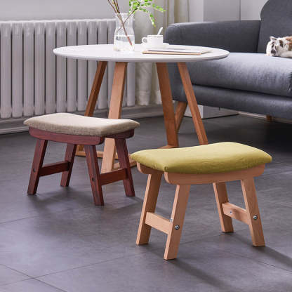 Minimalist Fabric Wood Curved Low Stool
