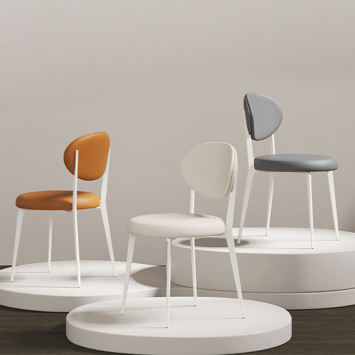 Minimalist Leather Round-Cushion Dining Chair
