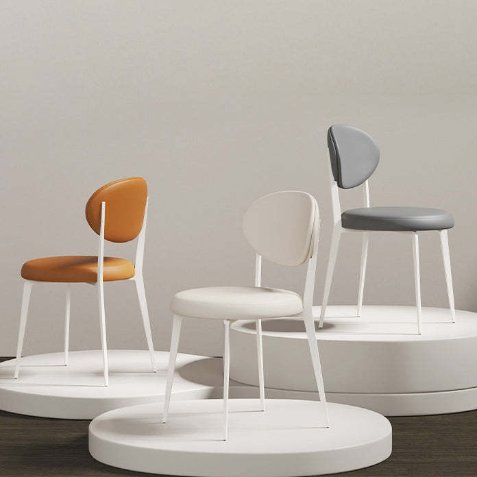 Minimalist Leather Round-Cushion Dining Chair
