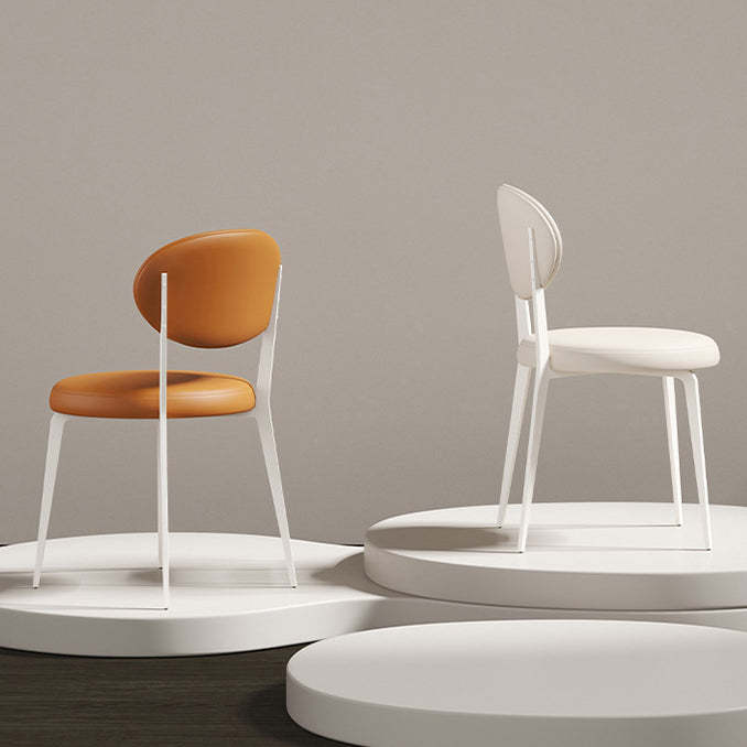 Minimalist Leather Round-Cushion Dining Chair