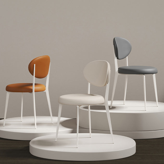 Minimalist Leather Round-Cushion Dining Chair