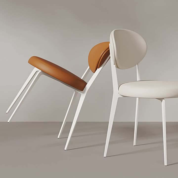 Minimalist Leather Round-Cushion Dining Chair