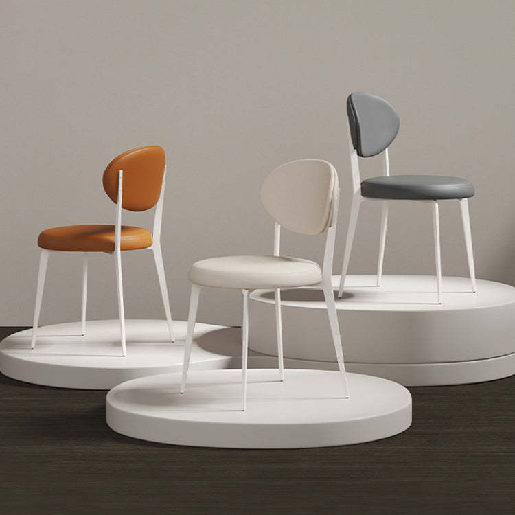 Minimalist Leather Round-Cushion Dining Chair — Orange