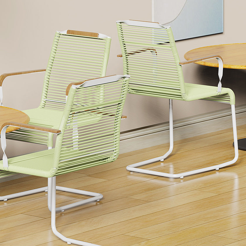 Minimalist Iron Striped Outdoor Lounge Chair — Dark Green