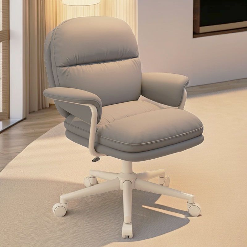 Minimalist PU Leather Steel Cushion Desk Chair — White