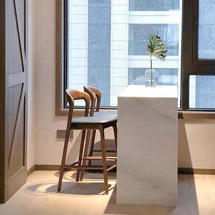 Minimalist Wood Curved Back Bar Stool — Wood Color