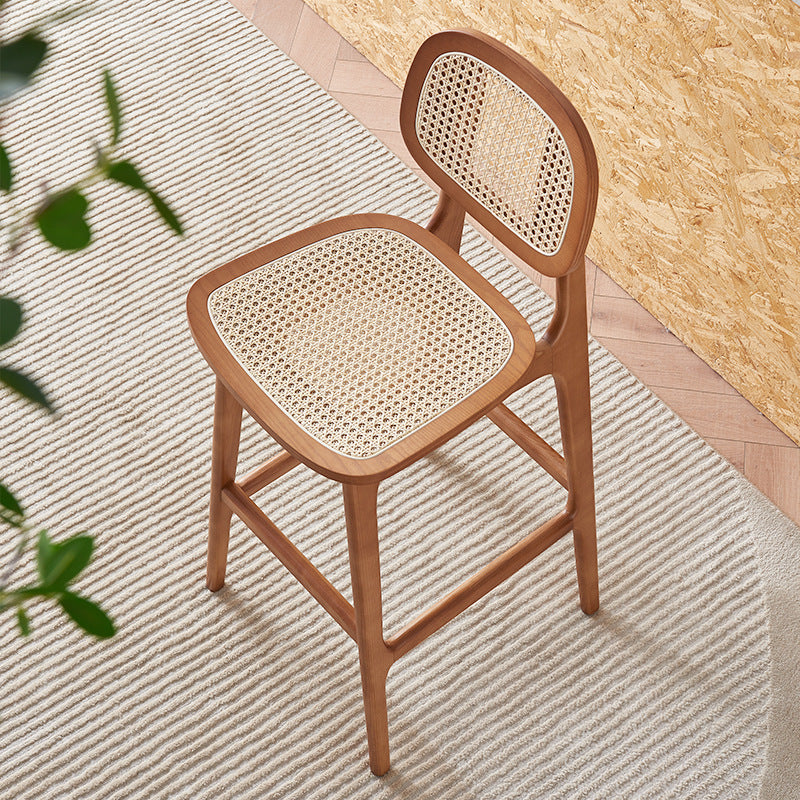 Nordic Wood Rattan Rectangular Bar Stool