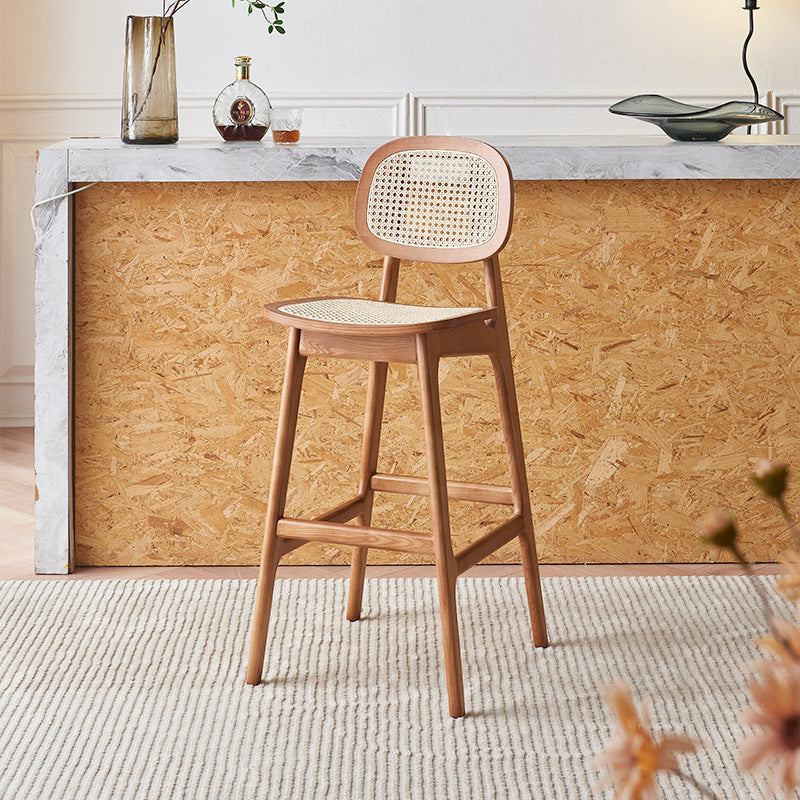 Nordic Wood Rattan Rectangular Bar Stool