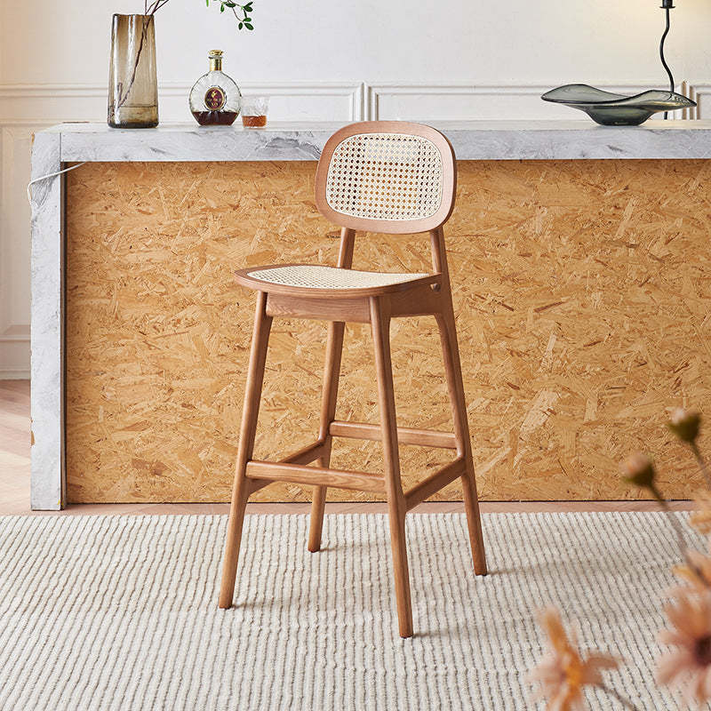 Nordic Wood Rattan Rectangular Bar Stool