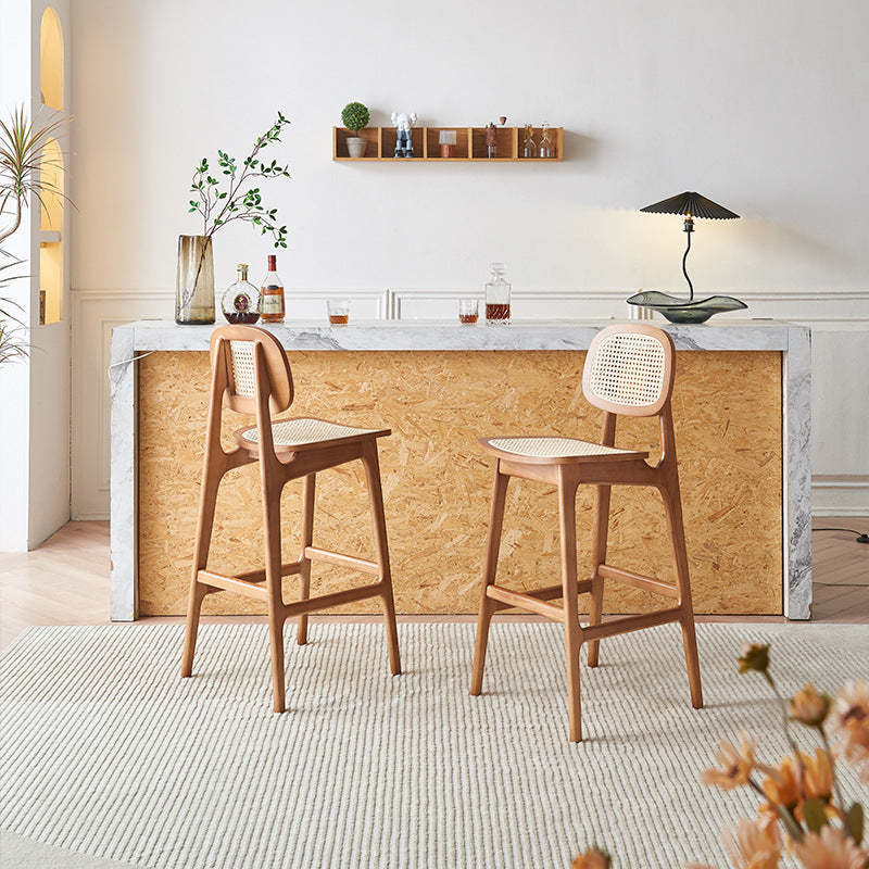 Nordic Wood Rattan Rectangular Bar Stool