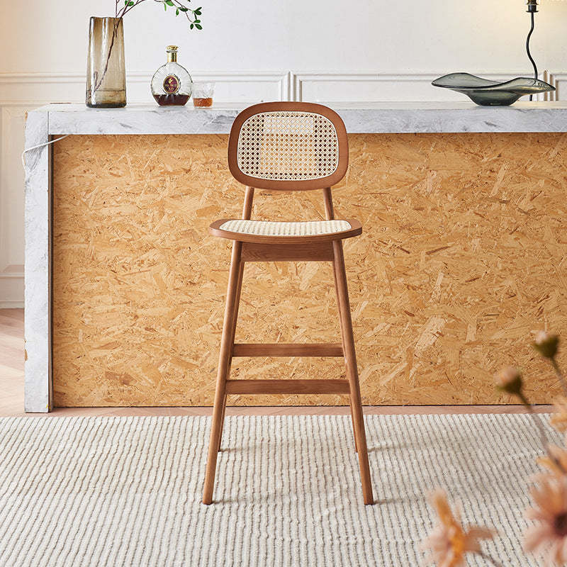 Nordic Wood Rattan Rectangular Bar Stool
