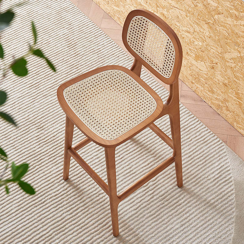 Nordic Wood Rattan Rectangular Bar Stool