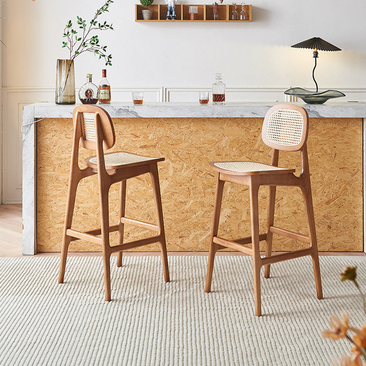 Nordic Wood Rattan Rectangular Bar Stool
