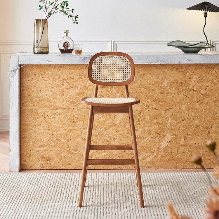 Nordic Wood Rattan Rectangular Bar Stool