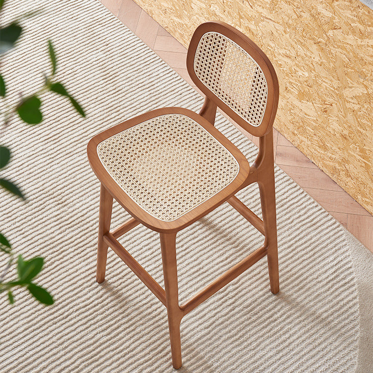Nordic Wood Rattan Rectangular Bar Stool