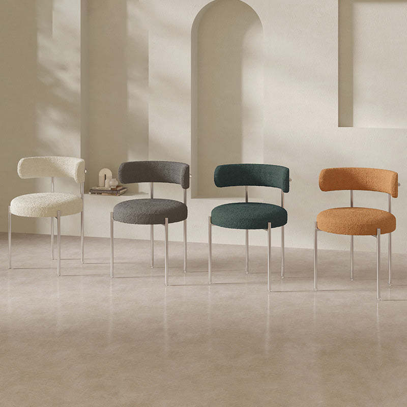 Nordic Boucle Steel Round-Back Dining Chair — White