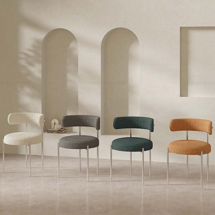 Nordic round-back boucle steel glass marble dining chairs & benches