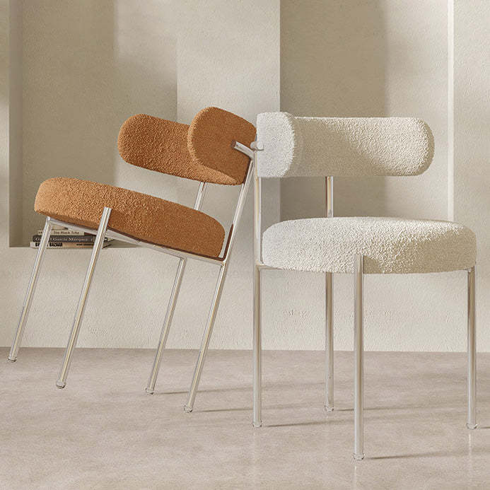 Lighom round-back boucle steel dining chairs & benches for dining room — White