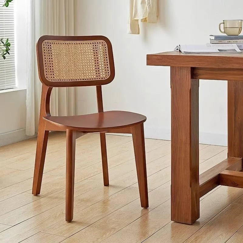 Nordic Wood Rattan Dining Chair — Wood Color