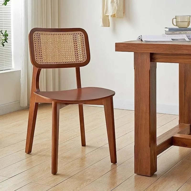 Nordic Wood Rattan Dining Chair — Wood Color