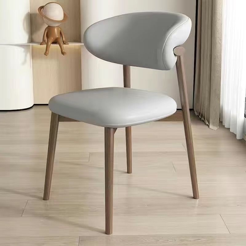Contemporary Nordic Wood & Leather Round-Back Dining Chair With Backrest For Dining Room