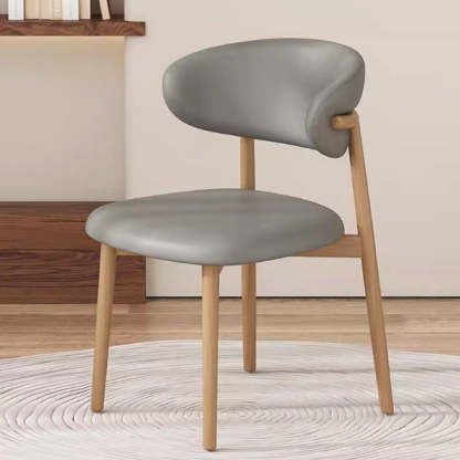 Contemporary Nordic Wood & Leather Round-Back Dining Chair With Backrest For Dining Room