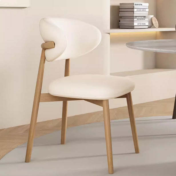 Contemporary Nordic Wood & Leather Round-Back Dining Chair With Backrest For Dining Room