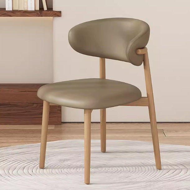 Contemporary Nordic Wood & Leather Round-Back Dining Chair With Backrest For Dining Room