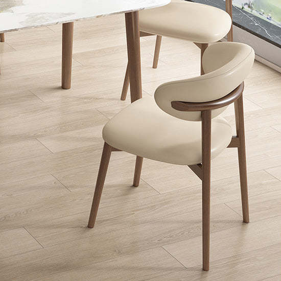 Contemporary Nordic Wood & Leather Round-Back Dining Chair With Backrest For Dining Room