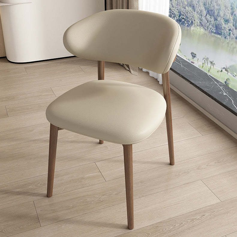 Contemporary Nordic Wood & Leather Round-Back Dining Chair With Backrest For Dining Room