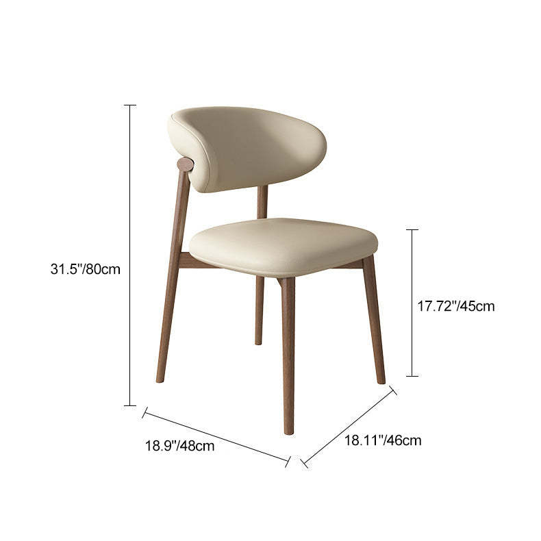 Contemporary Nordic Wood & Leather Round-Back Dining Chair With Backrest For Dining Room