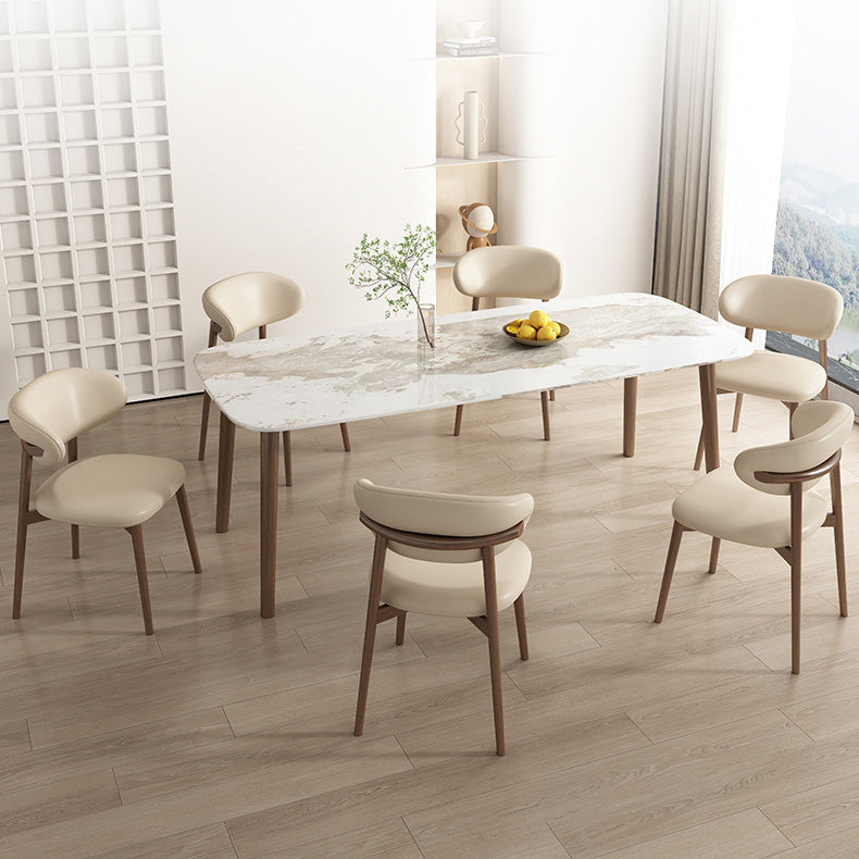 Contemporary Nordic Wood & Leather Round-Back Dining Chair With Backrest For Dining Room