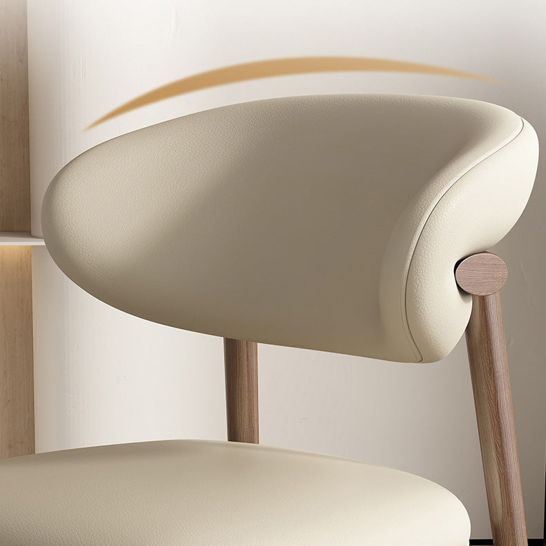 Contemporary Nordic Wood & Leather Round-Back Dining Chair With Backrest For Dining Room