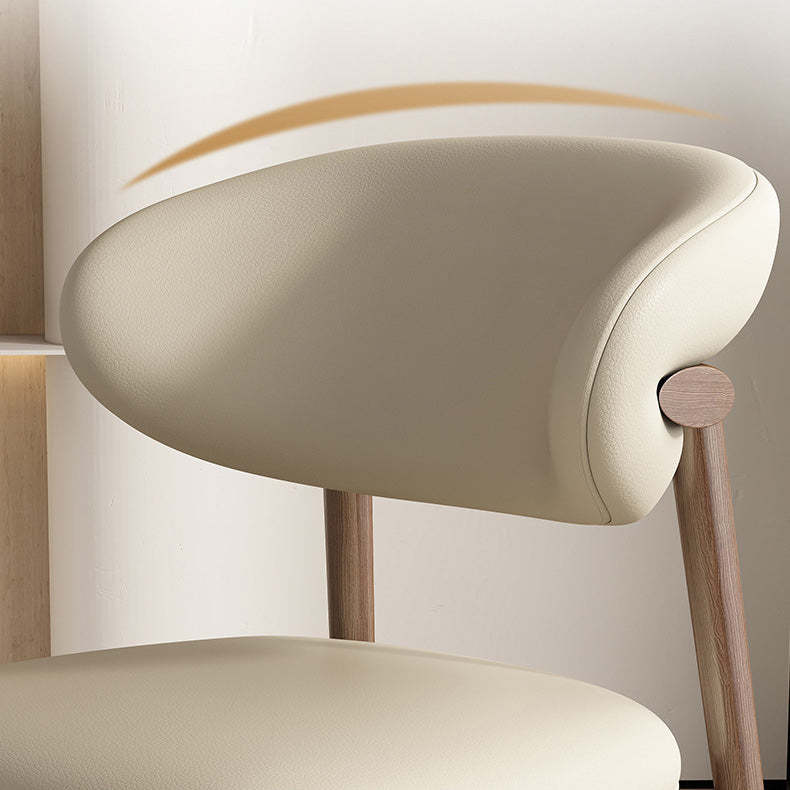 Contemporary Nordic Wood & Leather Round-Back Dining Chair With Backrest For Dining Room