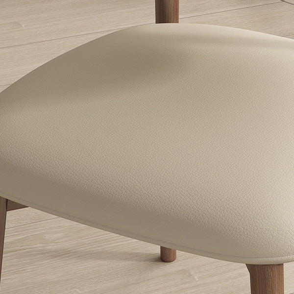 Contemporary Nordic Wood & Leather Round-Back Dining Chair With Backrest For Dining Room