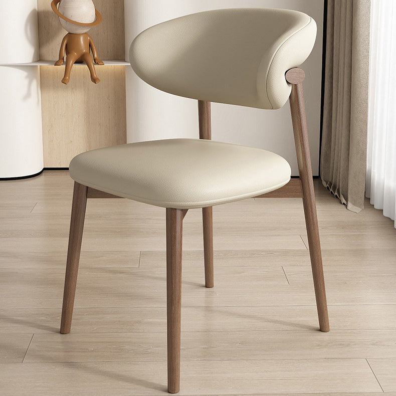 Contemporary Nordic Wood & Leather Round-Back Dining Chair With Backrest For Dining Room