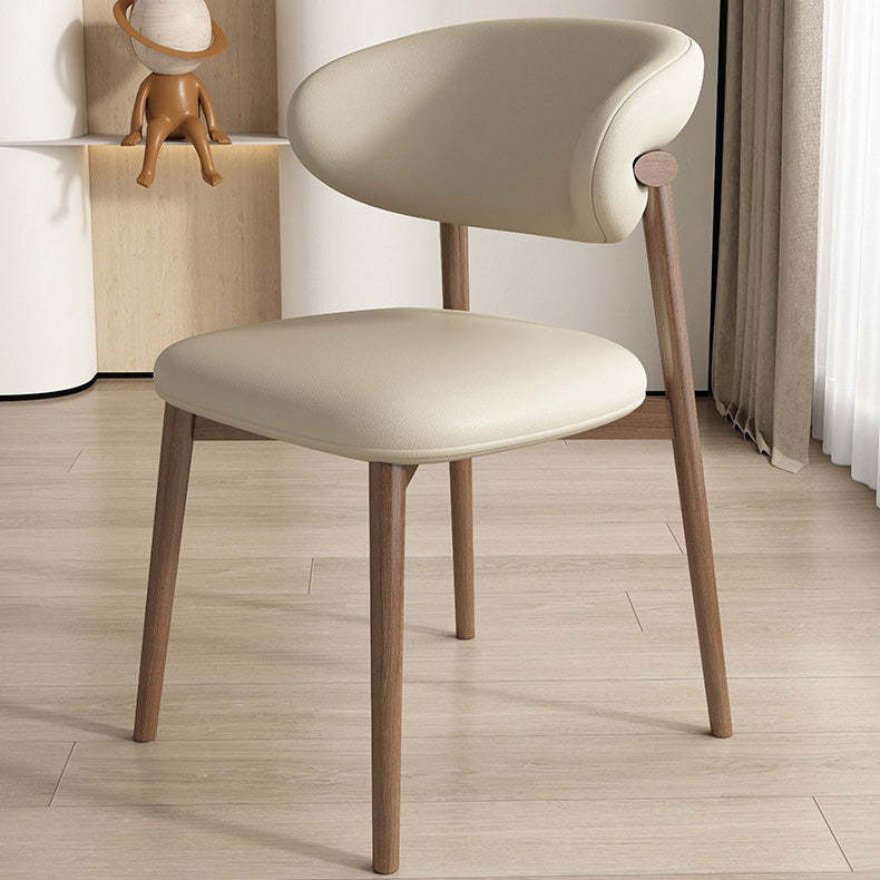 Contemporary Nordic Wood & Leather Round-Back Dining Chair With Backrest For Dining Room