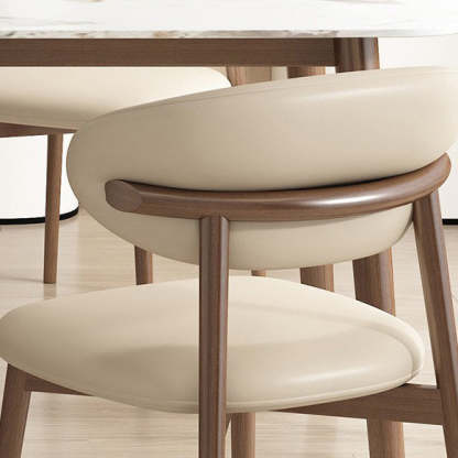 Contemporary Nordic Wood & Leather Round-Back Dining Chair With Backrest For Dining Room