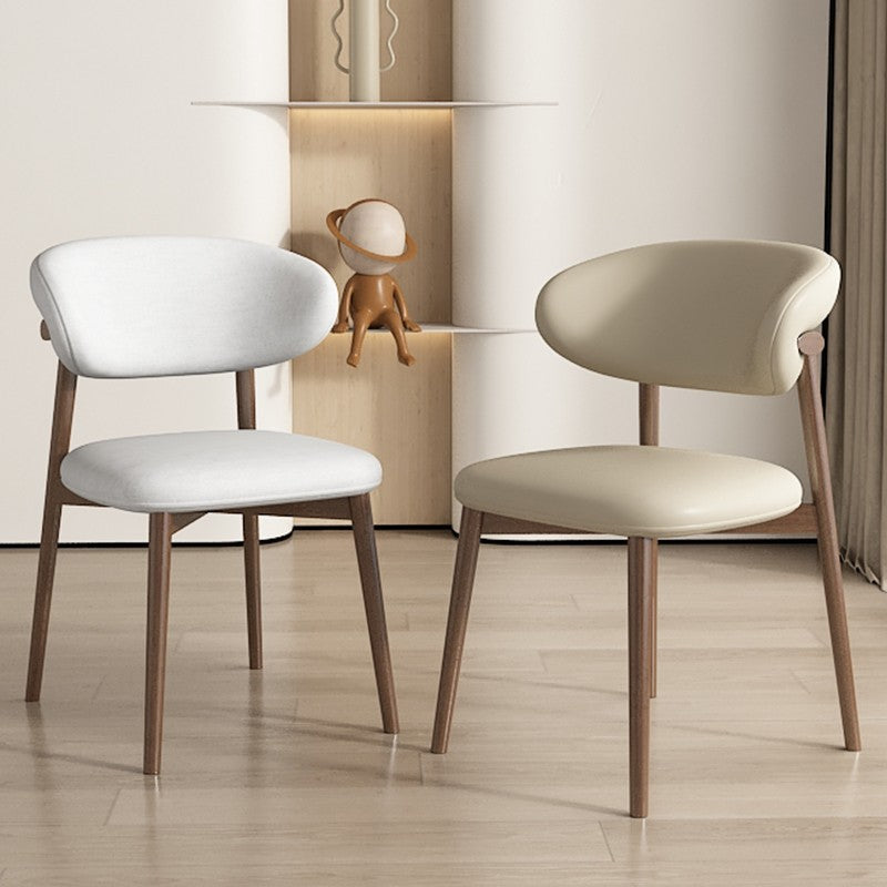 Contemporary Nordic Wood & Leather Round-Back Dining Chair With Backrest For Dining Room
