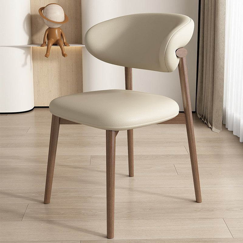 Contemporary Nordic Wood & Leather Round-Back Dining Chair With Backrest For Dining Room