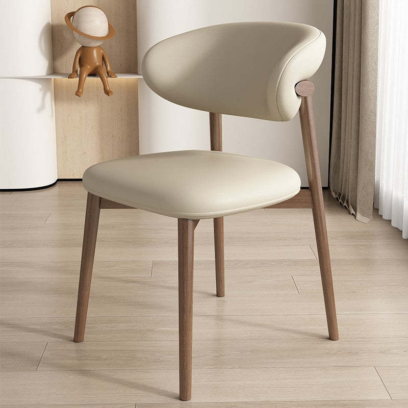 Nordic Wood Leather Round-Back Dining Chair